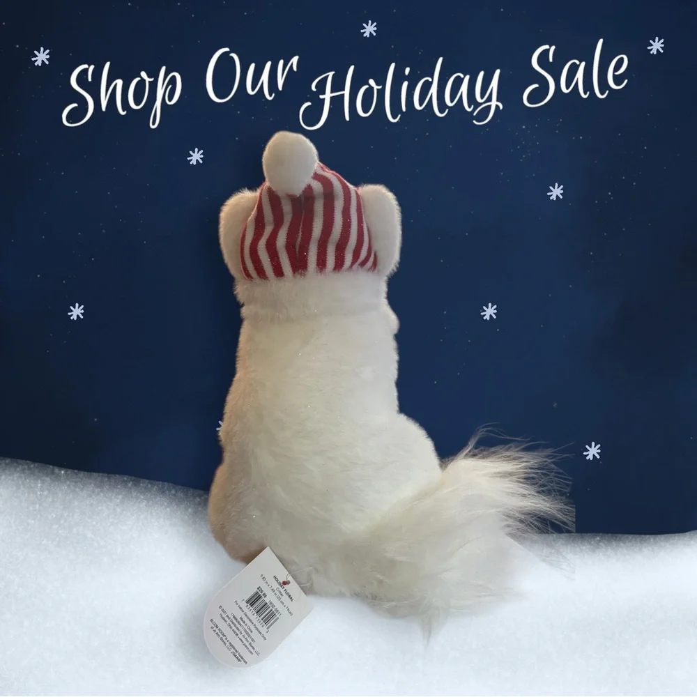 White Plush Dog with Holiday‎ Hat